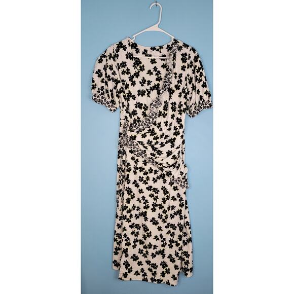 Love Whit Floral Print Puff Sleeve Midi Wrap Dress Feminine Sexy Night Out Sz L - Picture 2 of 14